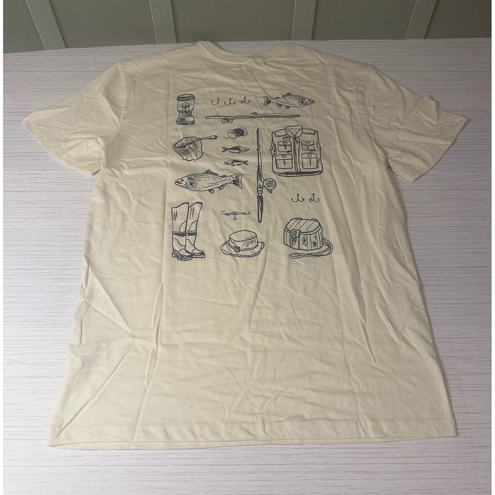 *NEW* Mens Medium Goodfellow & Co Fishing Graphic T-Shirt Ivory Short Sleeve